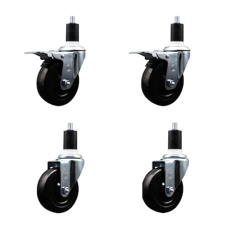 Service Caster 4'' Soft Rubber Swivel 1-1/2'' Expanding Stem Caster Set 2 Total Lock Brakes, 4PK SCC-EXTTL20S414-SRS-2-S-2-112